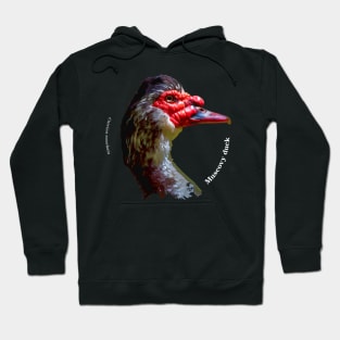 Muscovy duckhead pin white text Hoodie